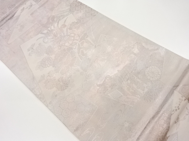 JAPANESE KIMONO / VINTAGE FUKURO OBI / WOVEN CARRIAGE & CRANE